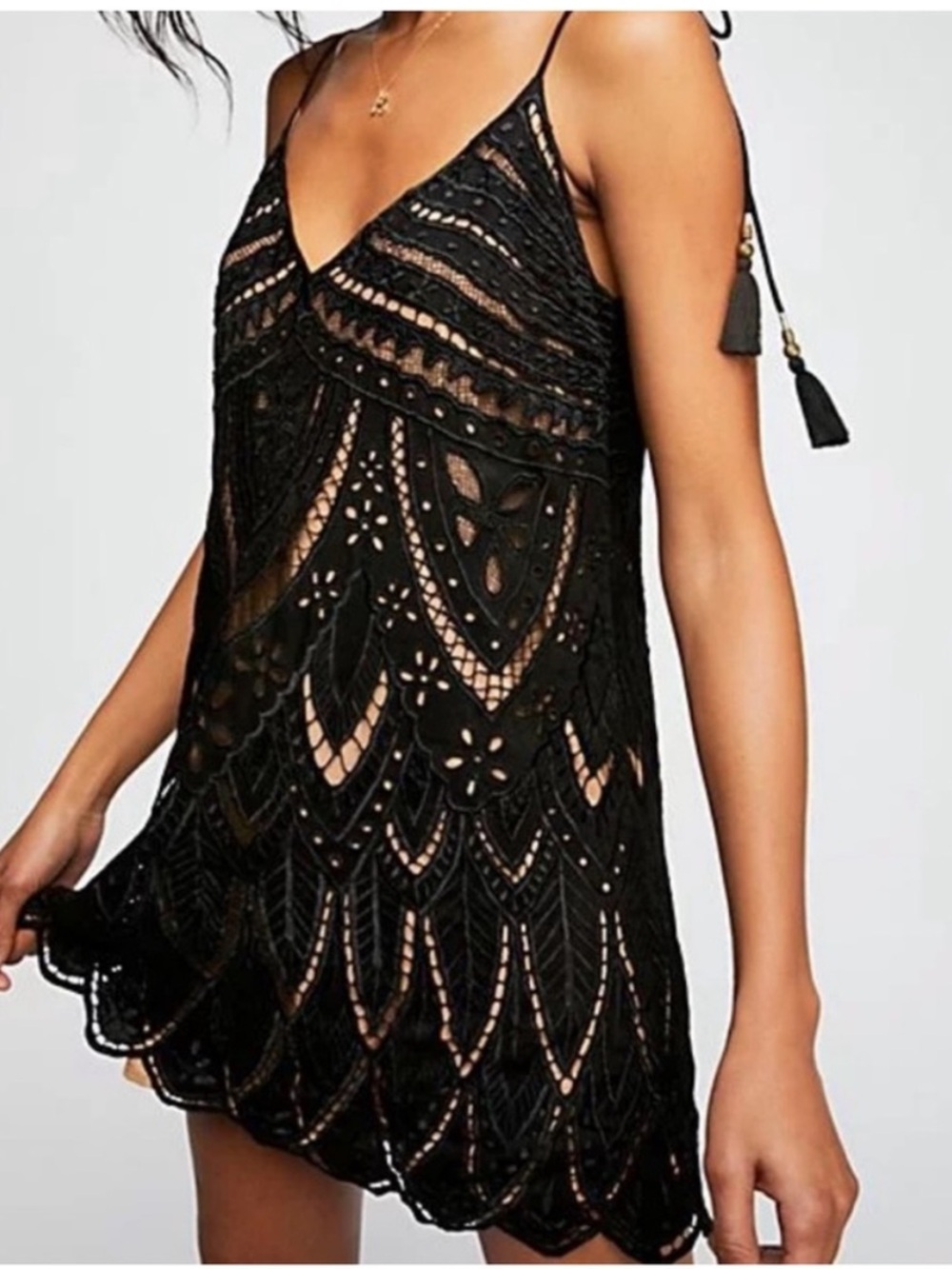 NWT FREE PEOPLE pyt party dress size S black lace mini